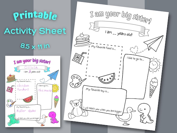 Big Sister Coloring Page, New Sibling Gift (Digital Download)