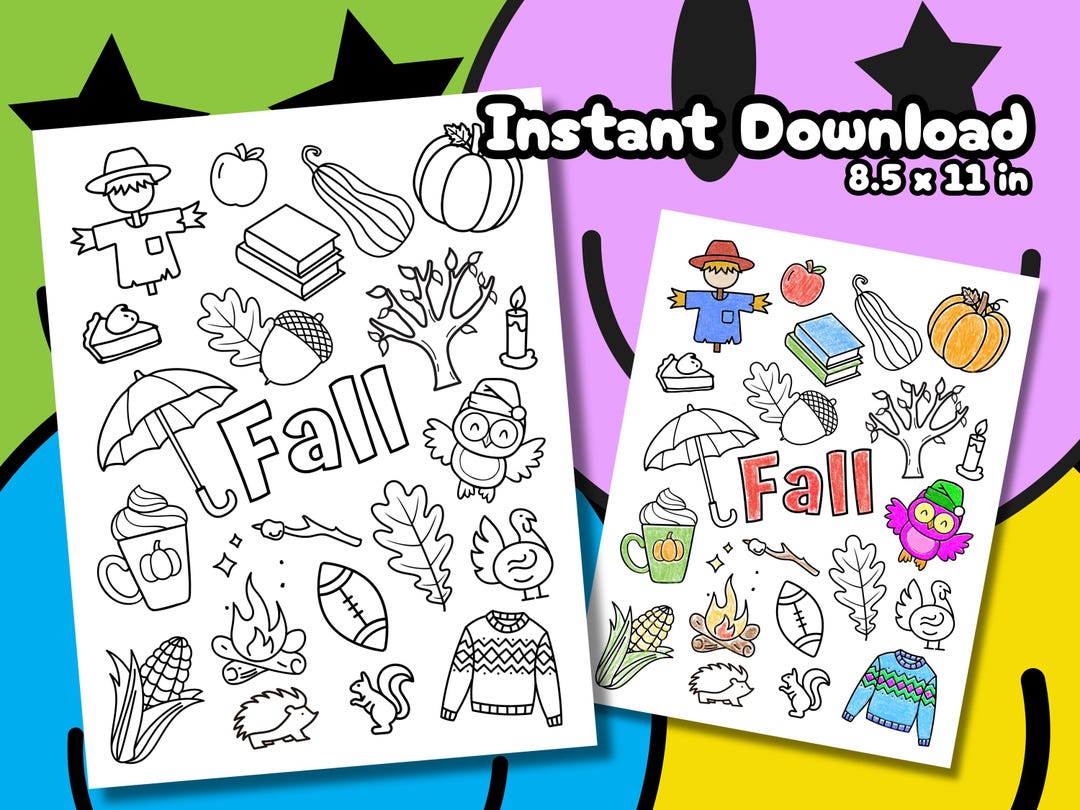 Printable Fall Coloring Page for Kids – Easy and Fun Autumn Crafts - Etsy