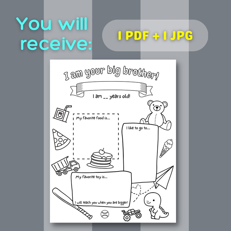 Brother Color Worksheet Big Brother Coloring Page, New Sibling Gift (digital Download) - Etsy