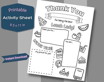 Lunch Lady Thank You Activity Sheet, Coloring Page (Digital Download)