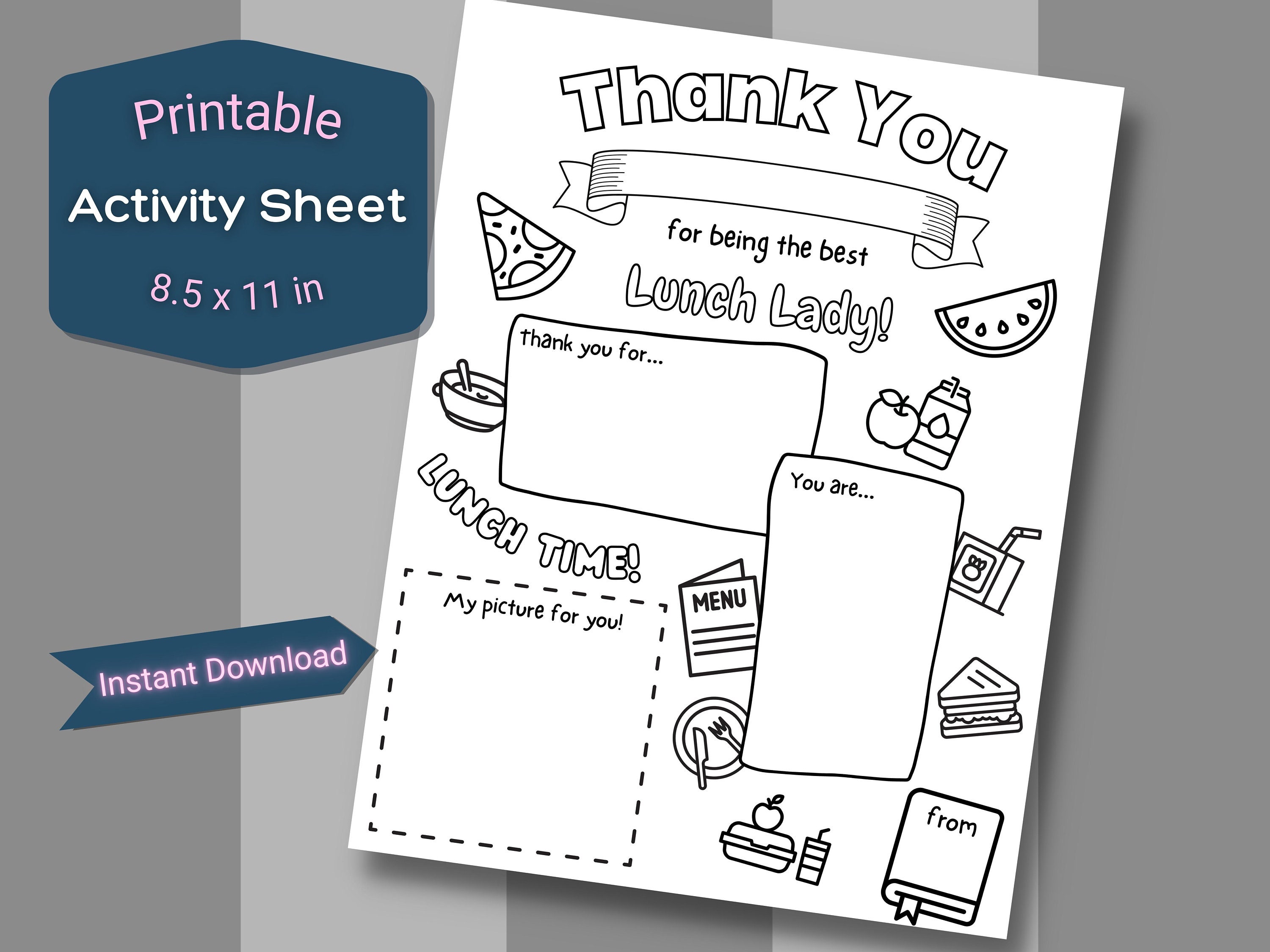Thank You Lunch Lady Activity Sheet, Teacher Appreciation, Back to