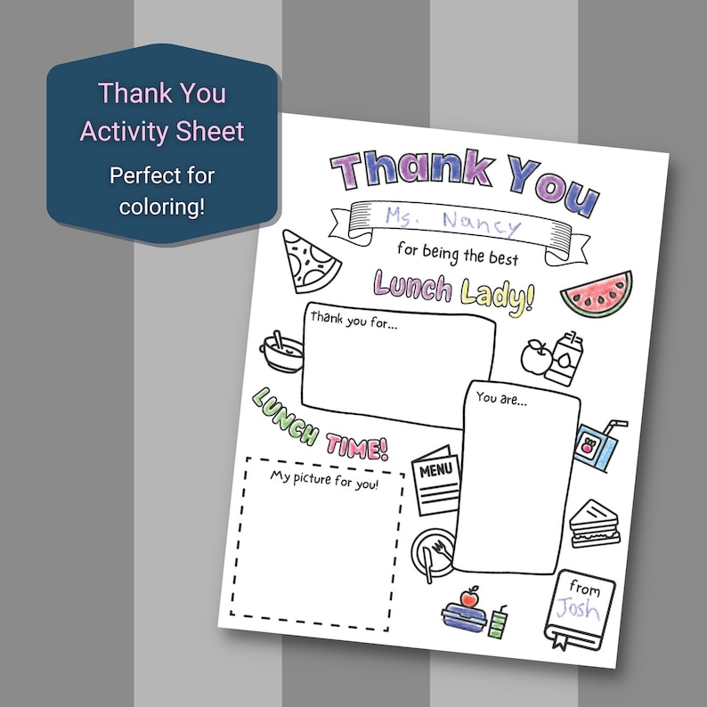 Thank You Lunch Lady Activity Sheet, Teacher Appreciation, Back to School, Coloring Sheet, Thank ...