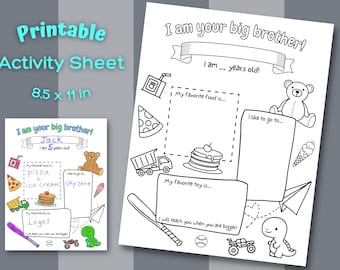 Big Brother Coloring Page, New Sibling Gift (Digital Download)