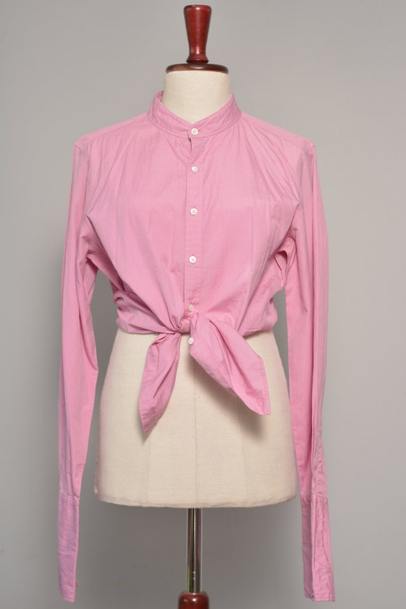 Size 8 | Pink High Neck Vintage Shirt | Long Cuff… - image 3