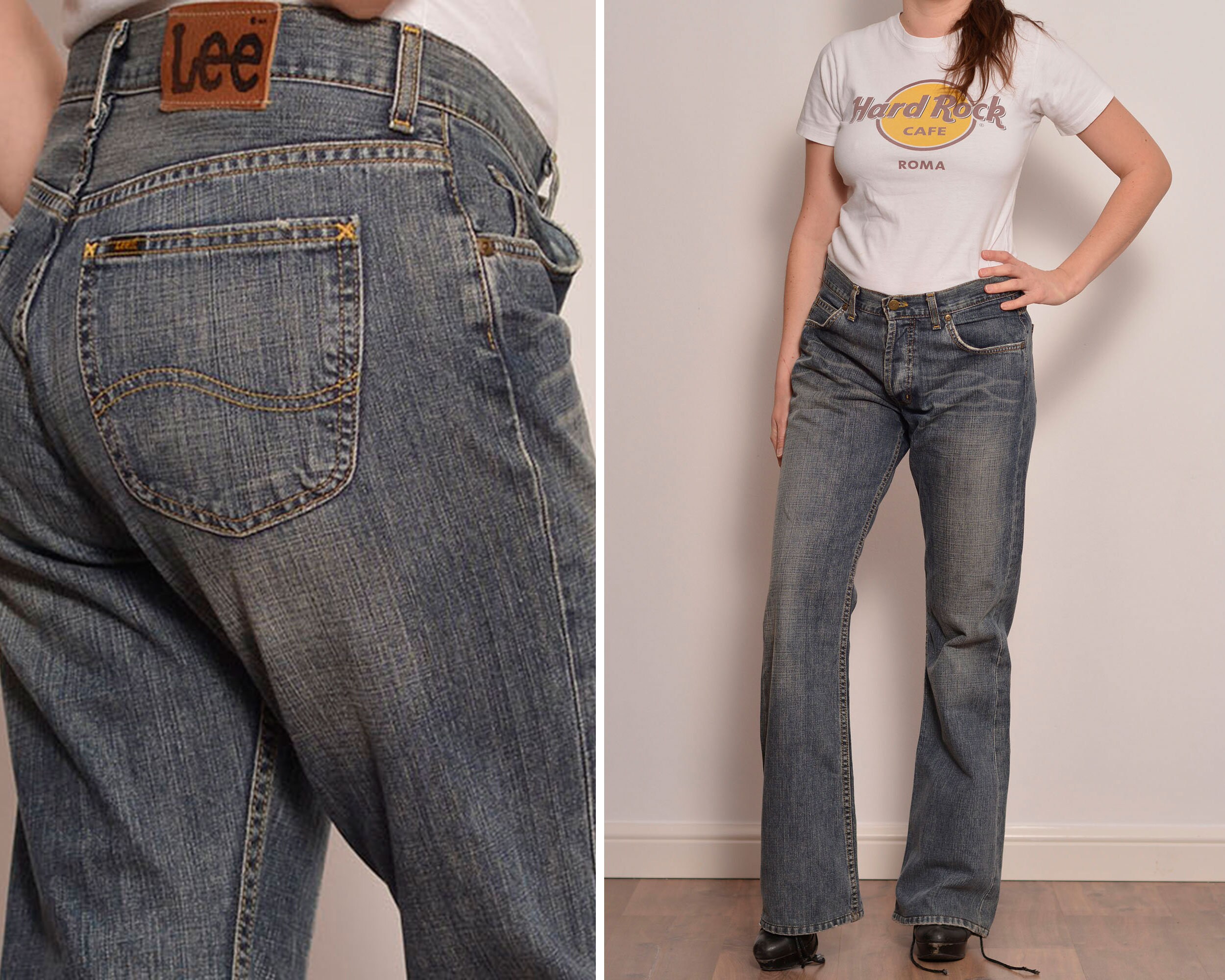 Grey Blue Wash Bootcut Leg Jeans Button 