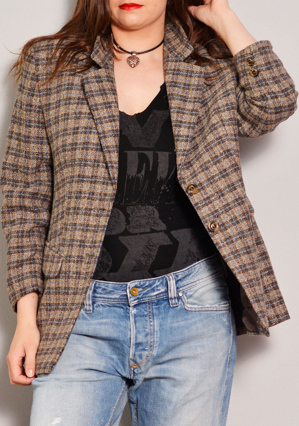 Plaid Professor Style Tweed Blazer Wool Blend Woven Teacher Etsy