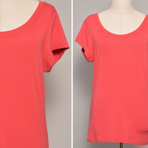 Size 10 to 12 | Ultra Soft Pima Cotton Peach Red Cynthia Rowley T Shirt | Minimalist Scoop Neck Top | Short Sleeve Basic Stretchy T Shirt