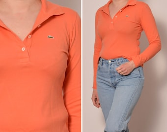 Größe 10 | Strukturierte Stoff Orange Polo-Bluse | Markenlogo Button Up Kragenbluse | Langarm Damen Polo-Shirt | Dehnbares Basic