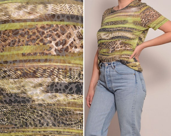 Size 12 | Green Brown Animal Print Top | Striped … - image 1