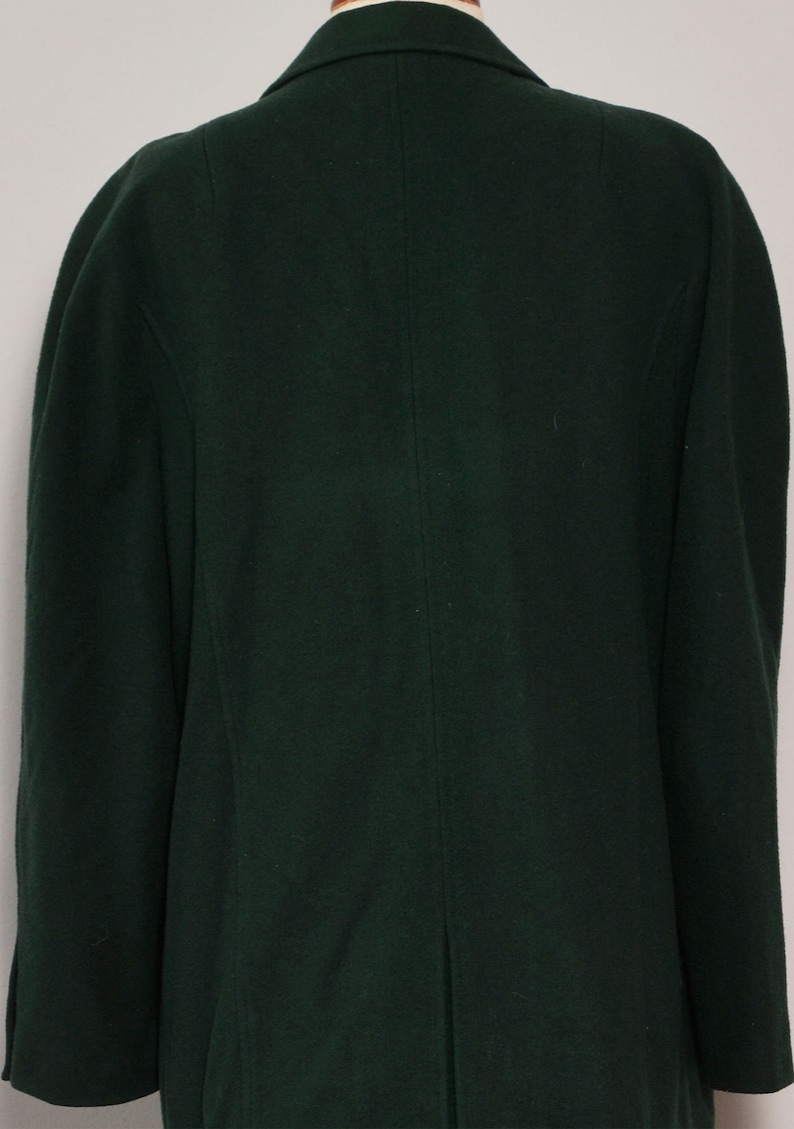 Dark Green Short Winter Coat Wool Blend Minimalist Coat Shoulder Pad 90s Classic Coat Notched Collar Button Up Coat Medium