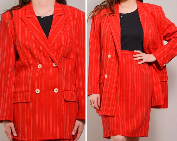 Size 8 to 10 | Hot Red Vintage Mondi Skirt Suit |… - image 1