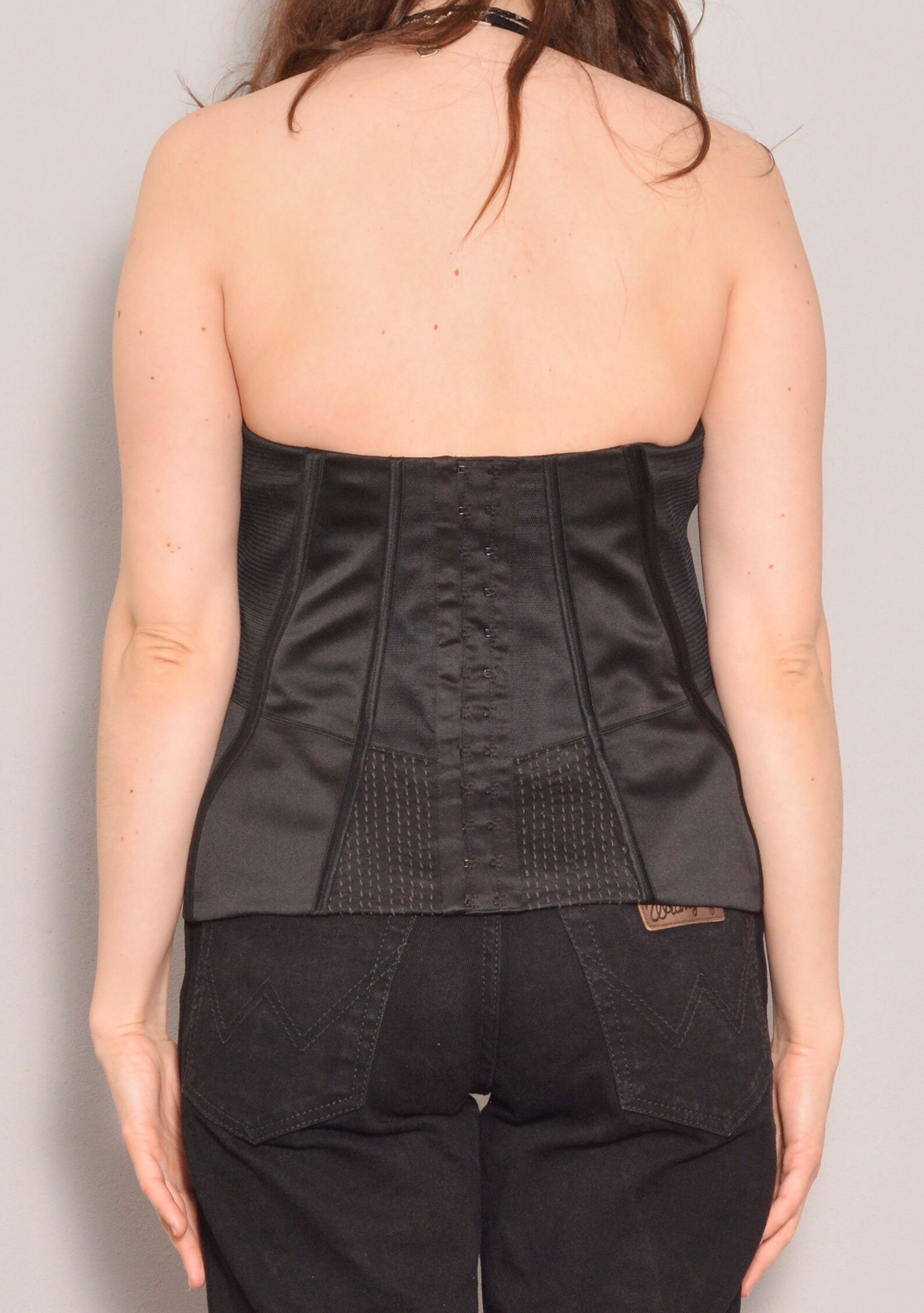 black silk corset top