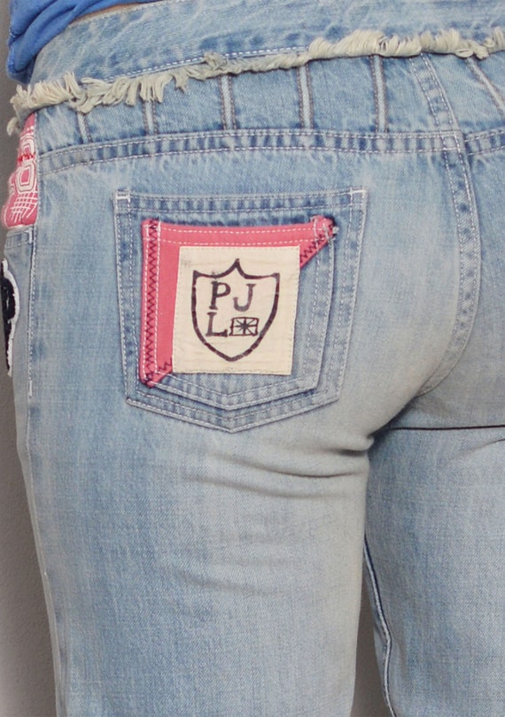 Jeans - Striped 8 Wash to Denim Pattern Waistline Bell Light Flared Pepe Jeans Etsy Frayed Stitch Size Bottom Hippie Israel Patches 10 Bellbottoms