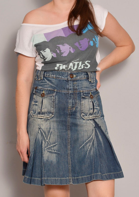Denim mini top godet skirt