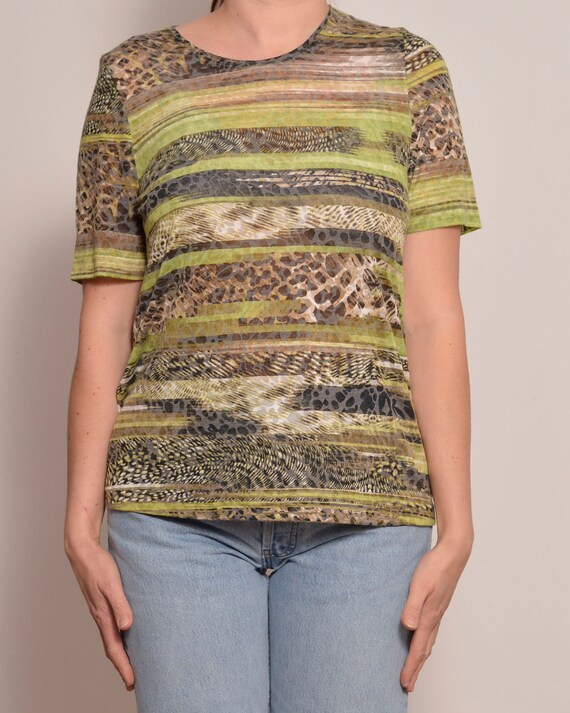 Size 12 | Green Brown Animal Print Top | Striped … - image 8