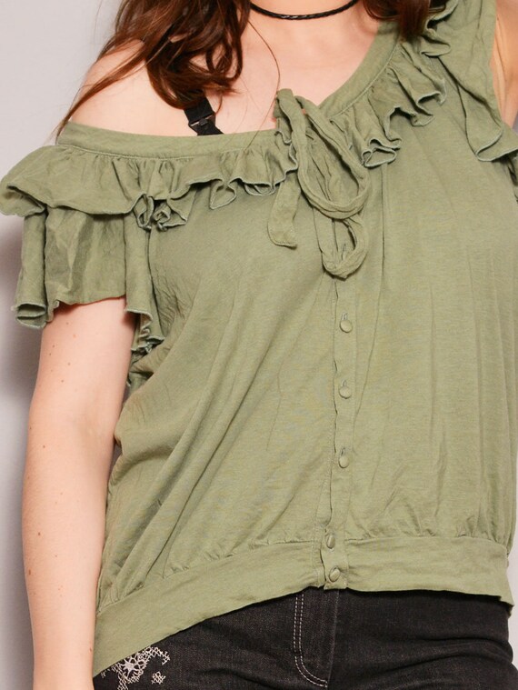 Size 12 | Statement Ruffle Green Bubble Blouse | … - image 5