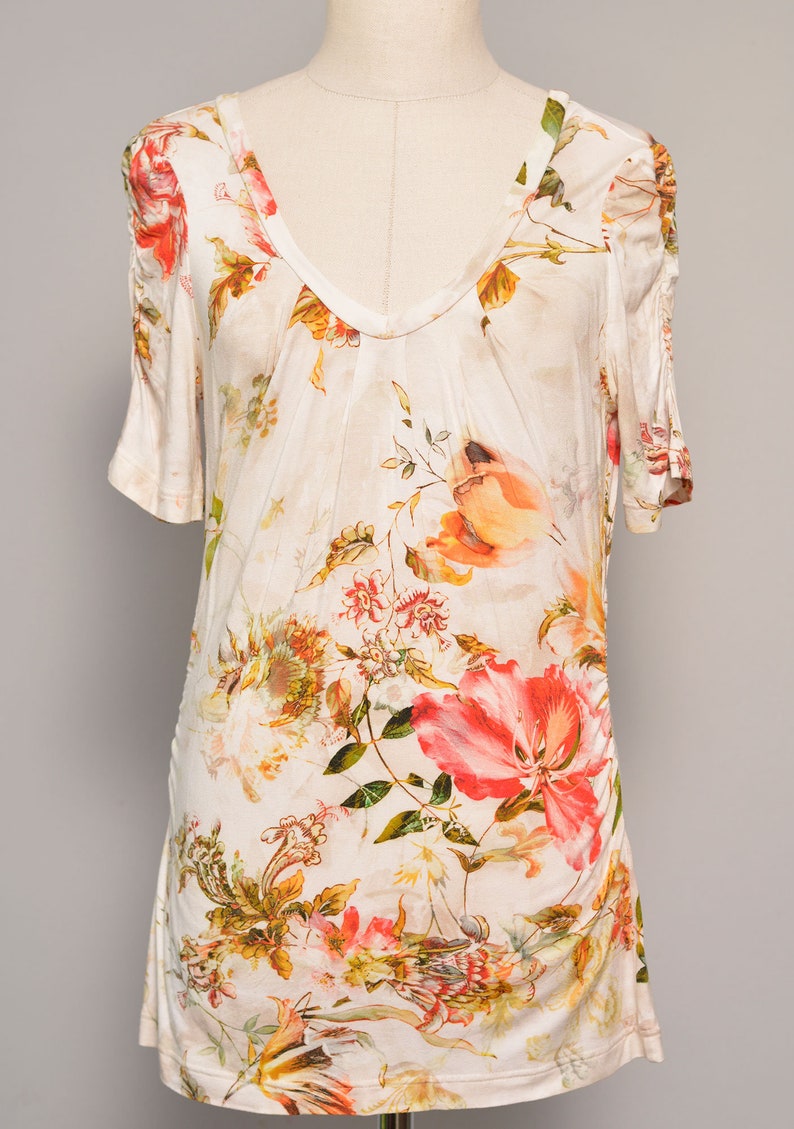 Short Sleeve Boho Blouse Flower Pattern Regular Fit Bohemian Blouse Stretchy Airy Top Charming Floral Print Elastic Summer Blouse S