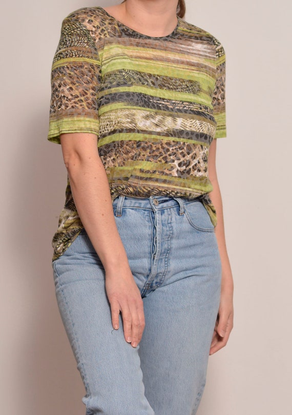 Size 12 | Green Brown Animal Print Top | Striped … - image 5