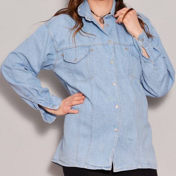 Size S | Light Wash Denim Shirt | Chest Pockets T… - image 4