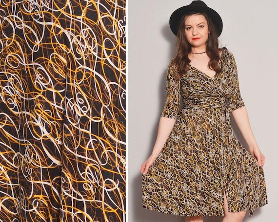 Iconic Designer Silk Wrap Dress | Swirl Pattern Fi