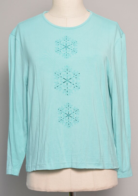 Size 10 12 | Snowflake Print Embellished Turquois… - image 5