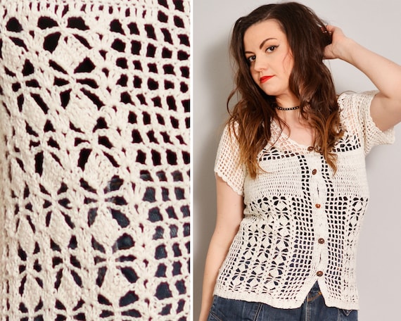 white crochet cardigan sweater