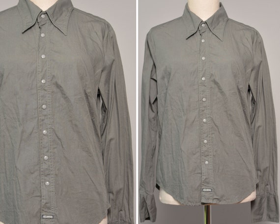 Olive Drab Classy Womans Shirt | Grey Green Snap B