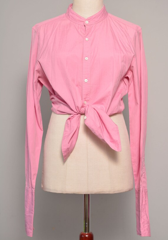 Size 8 | Pink High Neck Vintage Shirt | Long Cuff… - image 7