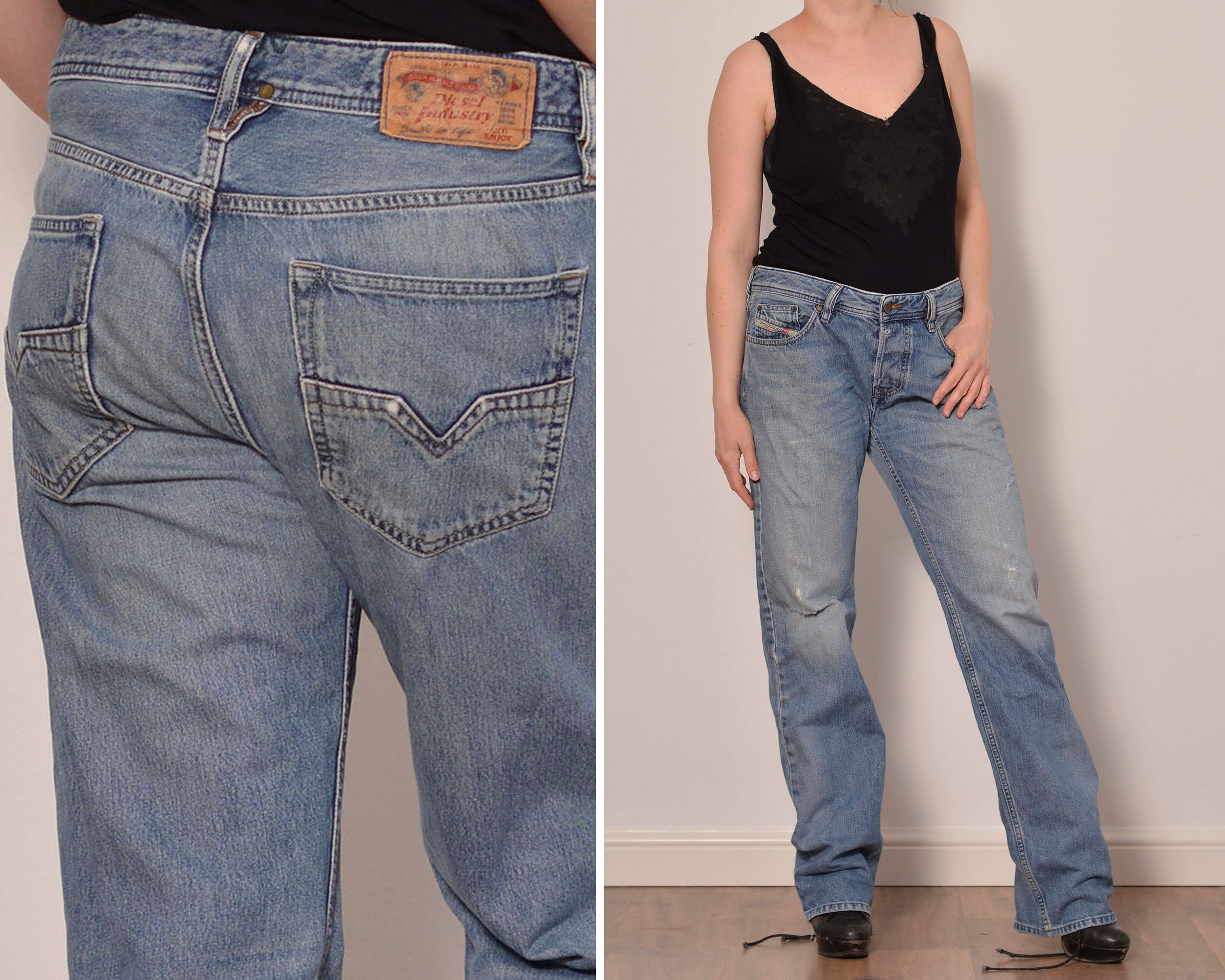 Size M Distressed Mens Rocker Jeans Button Fly Worn Out Unisex