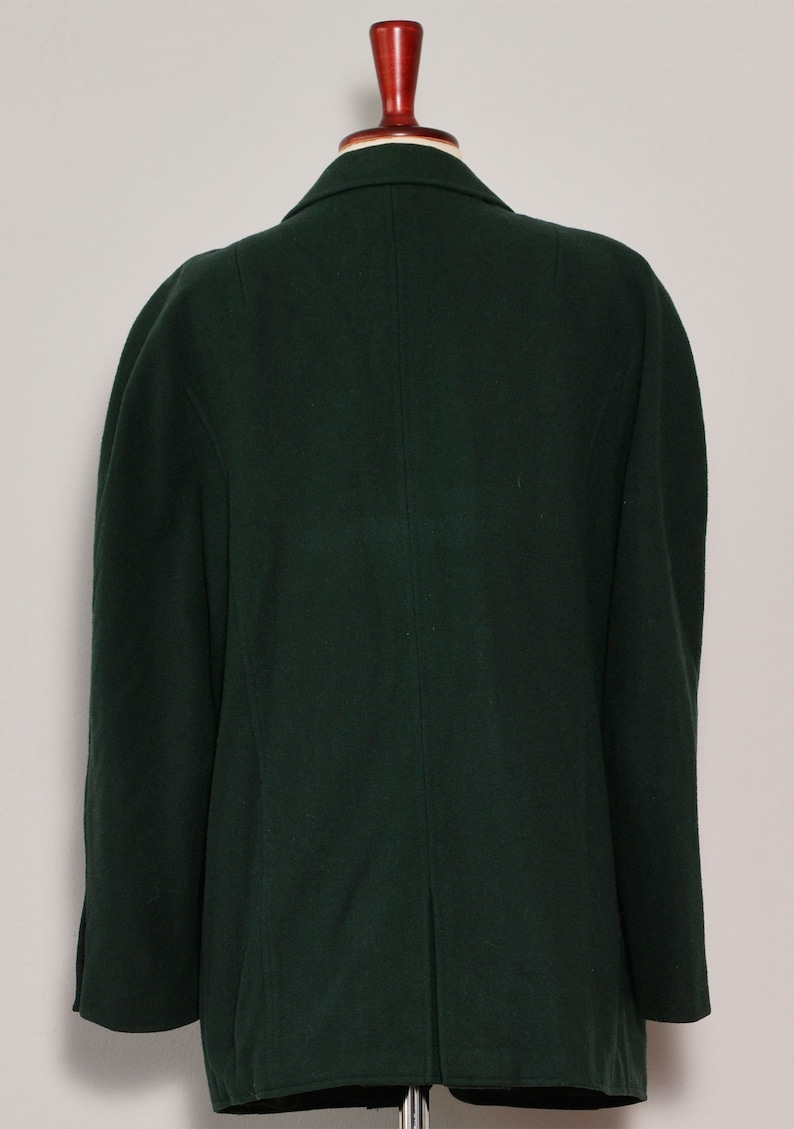 Dark Green Short Winter Coat Wool Blend Minimalist Coat Shoulder Pad 90s Classic Coat Notched Collar Button Up Coat Medium