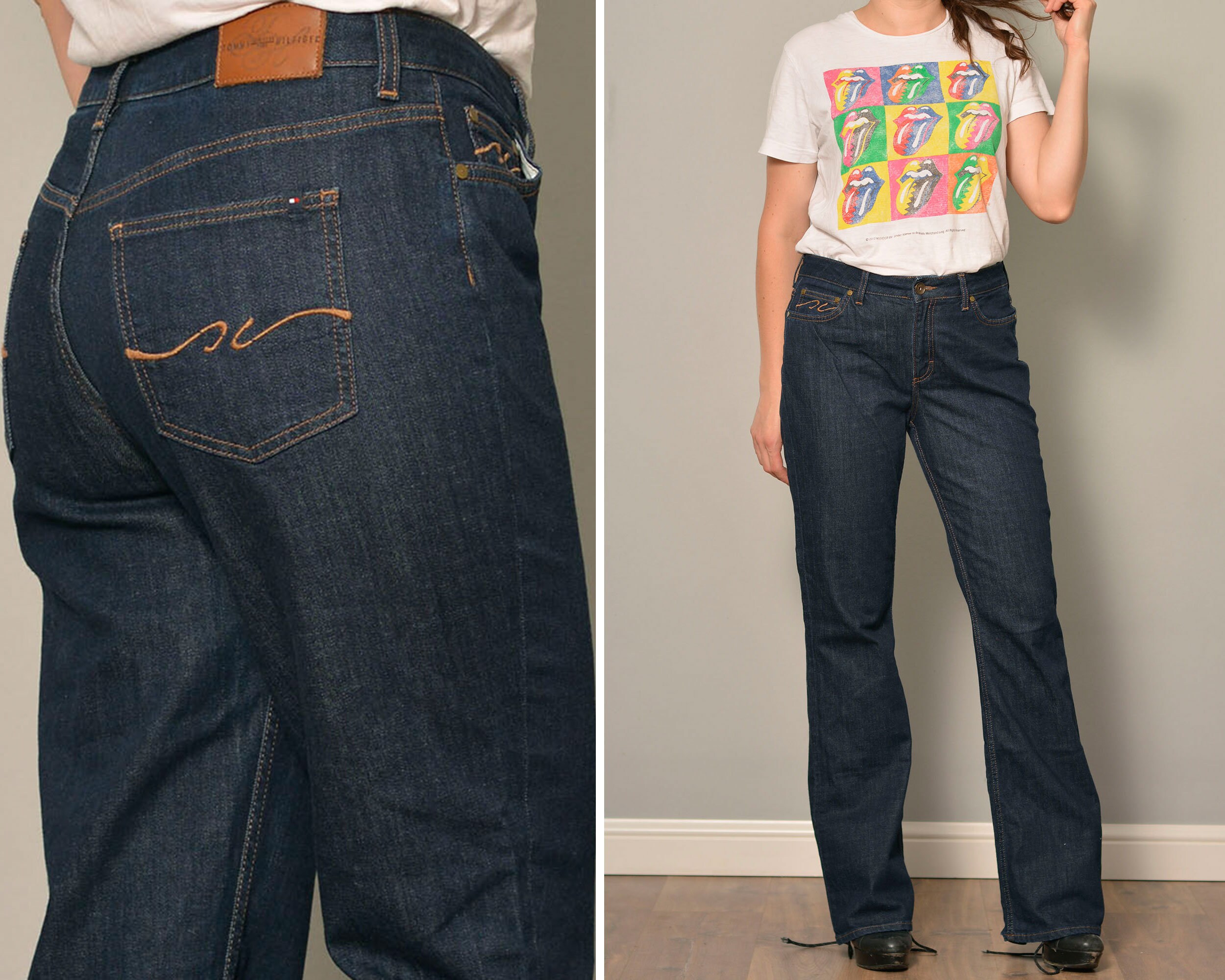 Mid Waist Dark Blue Wash Vintage 
