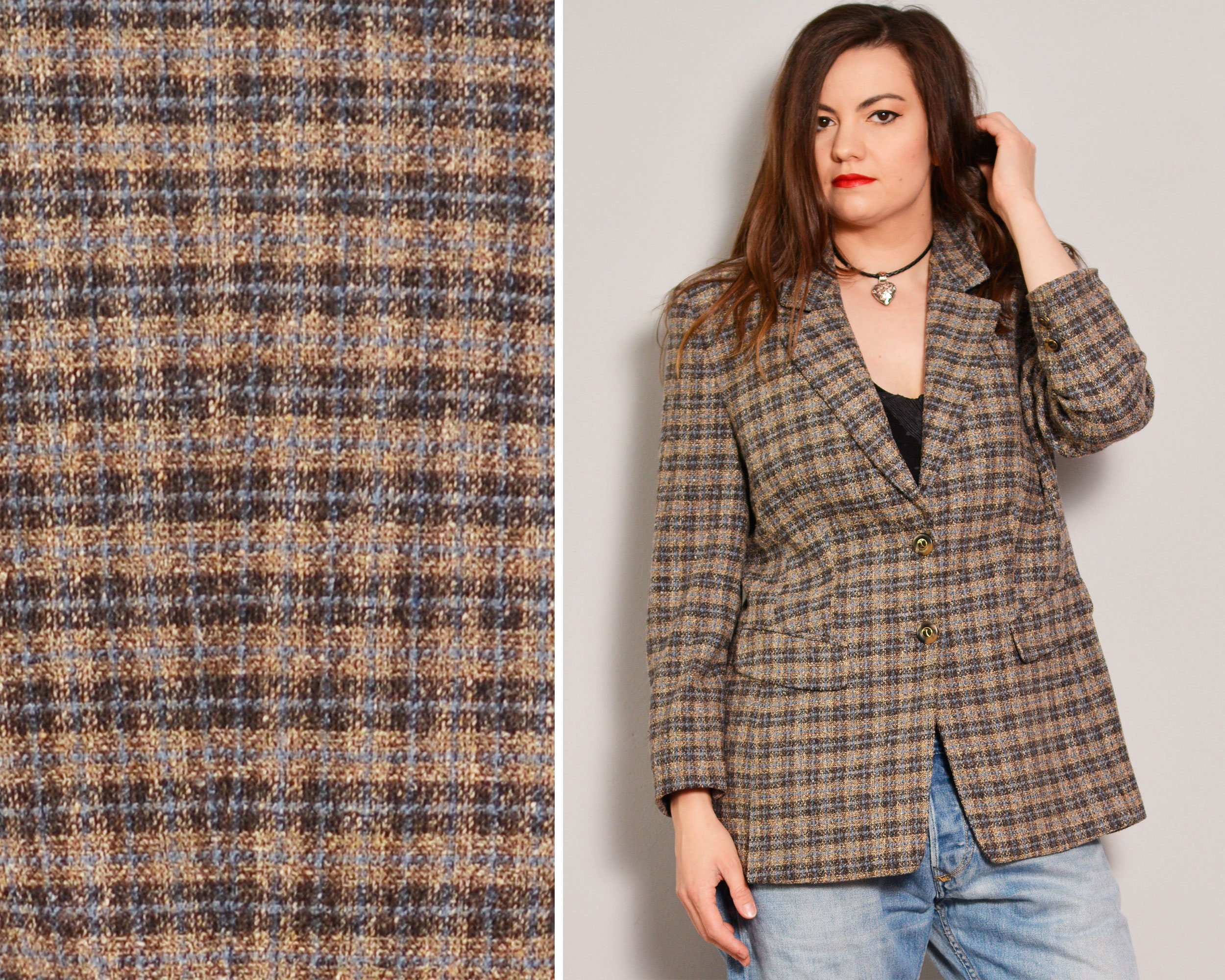 Plaid Professor Style Tweed Blazer Wool Blend Woven Teacher Etsy