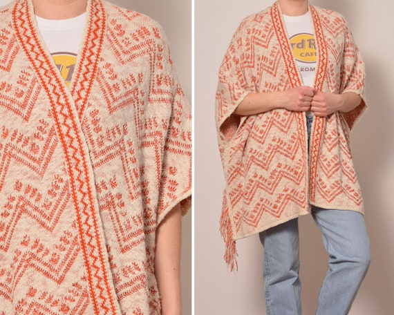 One Size | Orange White Zig Zag Poncho | One Size… - image 1