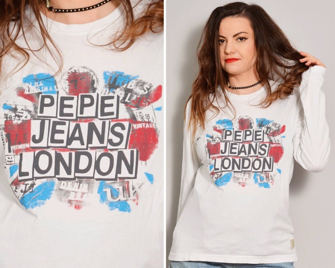 Size 8 to 12 British Flag Pepe Jeans Blouse Streetwear Brand Logo Blouse  White Graphic Long Sleeve Top Back to School Outfit - Etsy Israel