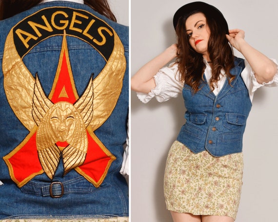 Angels Patch Denim Vest | Fitted Jean Vest with Po