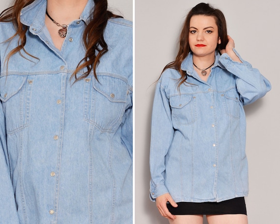 Size S | Light Wash Denim Shirt | Chest Pockets T… - image 1