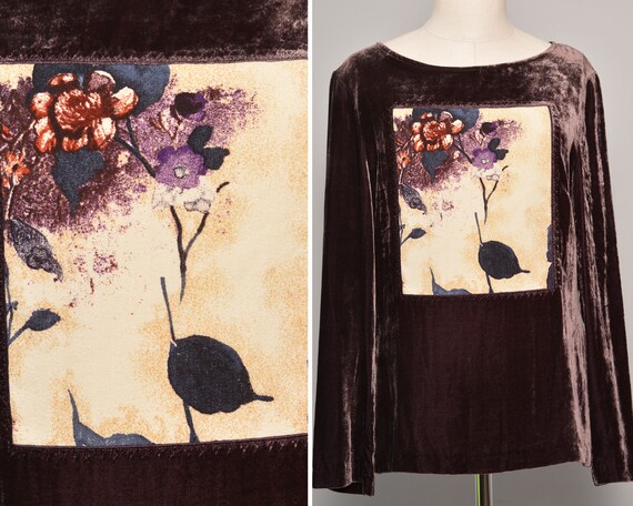 Painting Motife Blouse | Flower Painted Print Velv