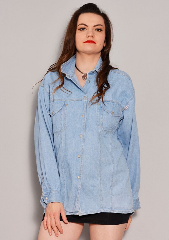 Size S | Light Wash Denim Shirt | Chest Pockets T… - image 5