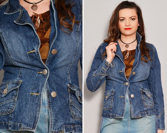 fitted denim blazer