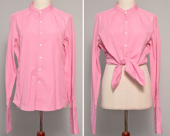 Size 8 | Pink High Neck Vintage Shirt | Long Cuff… - image 1