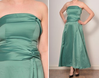 Size 6 | Twisted Waist Fit and Flare Strapless Dress | Green Circle Strapless Prom Dress | Corset Top Ball Gown Dress | Small