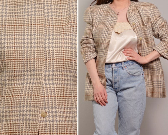Houndstooth Pattern Mod Style Wool Blazer | Dogtoo