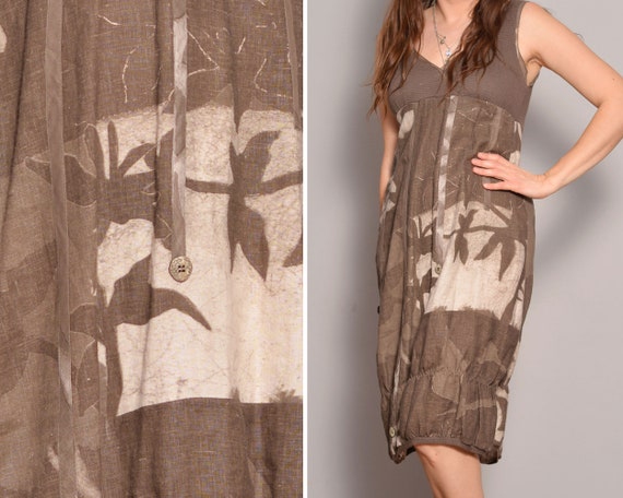 90s Bubble Dress Brown Dresses Graphic Print Bohem