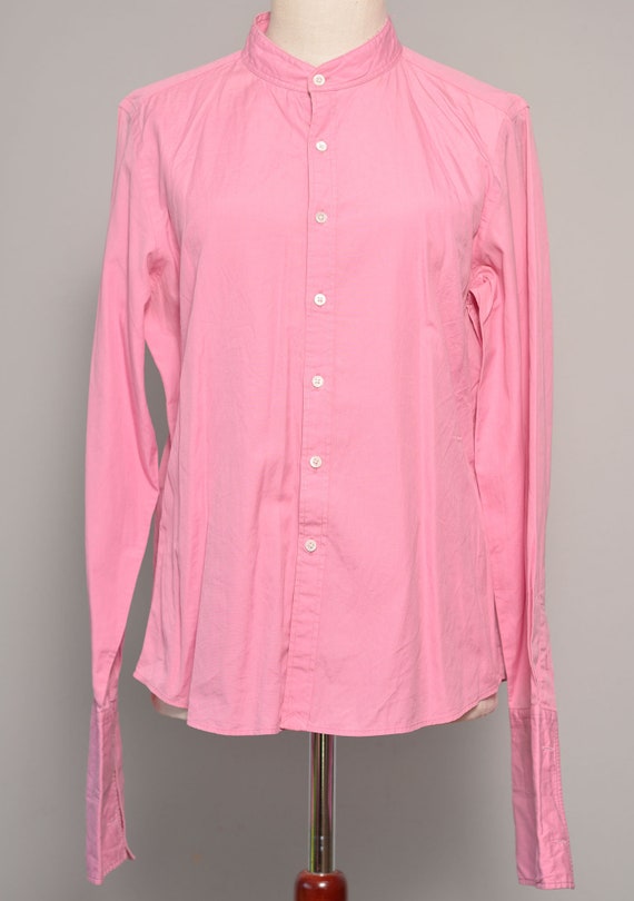 Size 8 | Pink High Neck Vintage Shirt | Long Cuff… - image 8