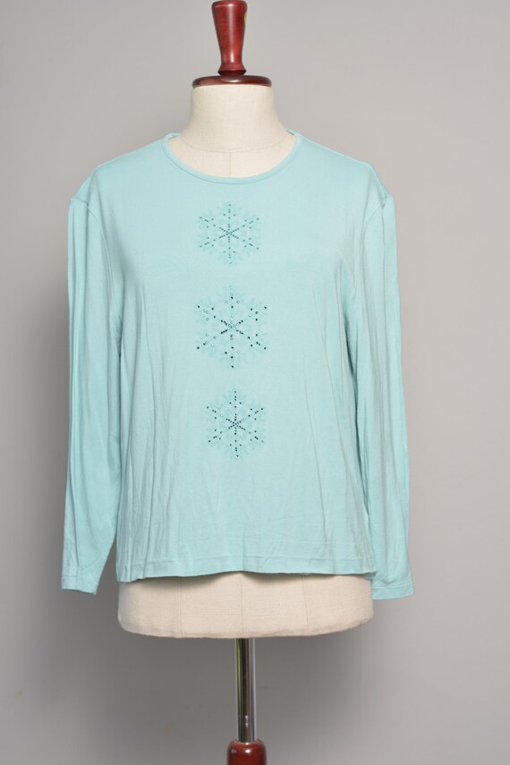 Size 10 12 | Snowflake Print Embellished Turquois… - image 2