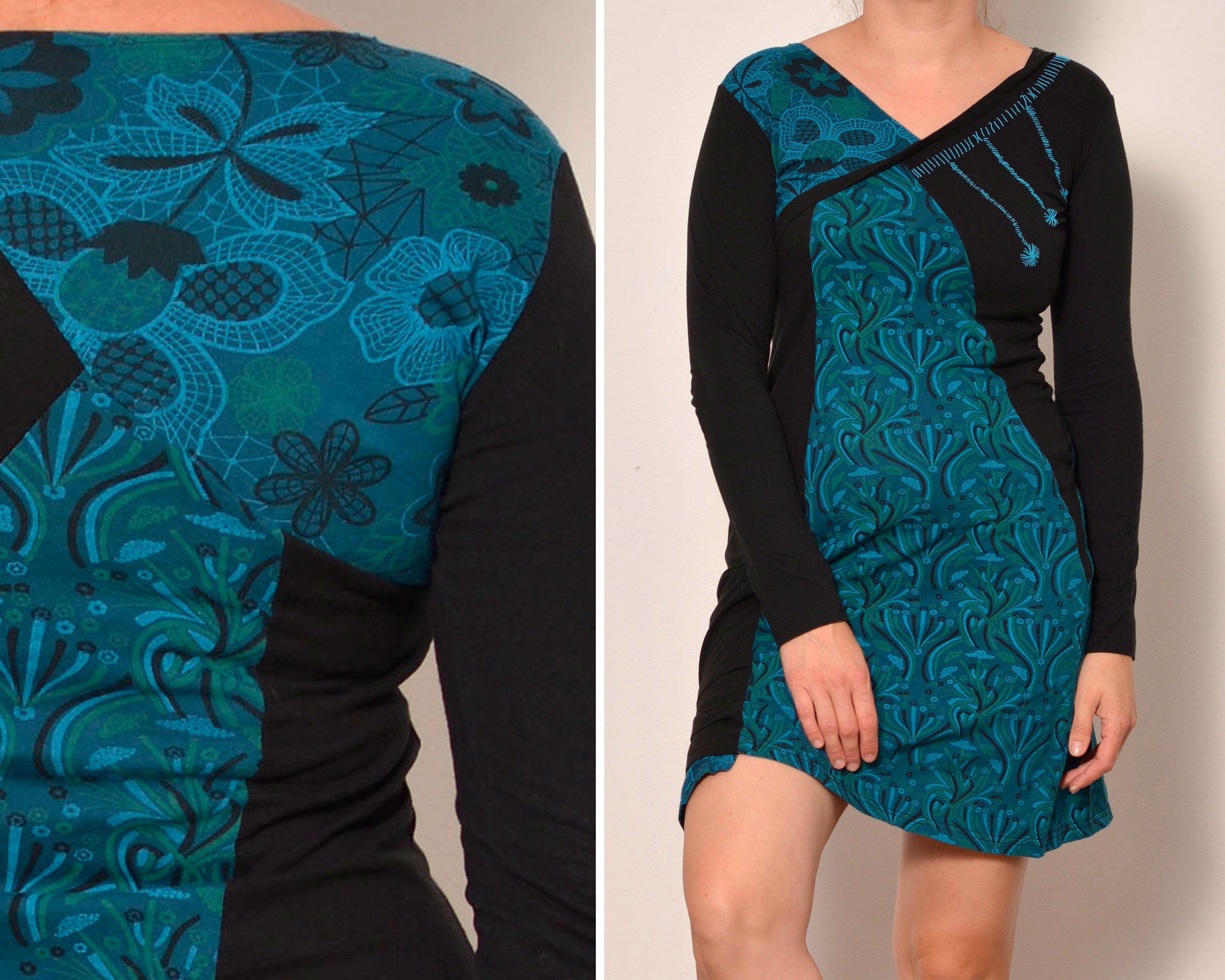 Size 6 8 Patchwork Design Turquoise Black Dress - Etsy