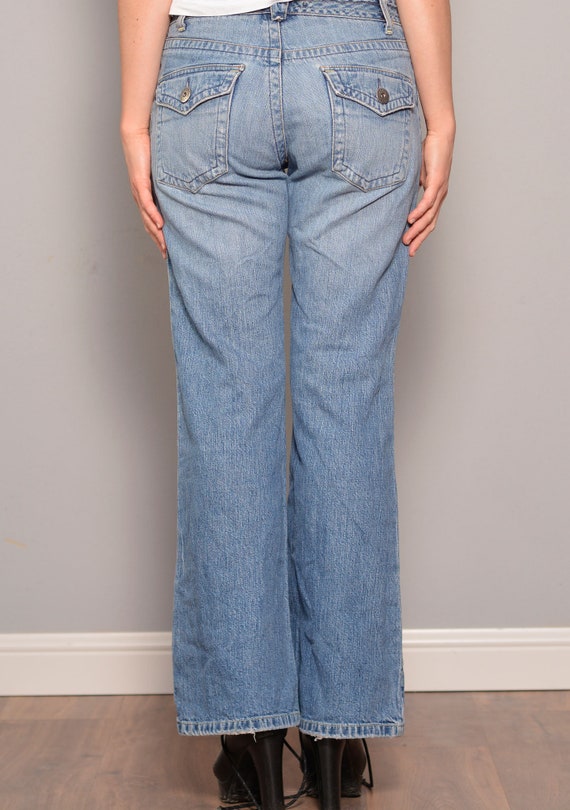 Size 6 8 Flared Washed Denim Pants Medium Wash Bellbottom Blue