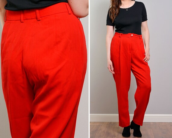 Hot Red High Waisted Slacks | Tapered Womans Suit