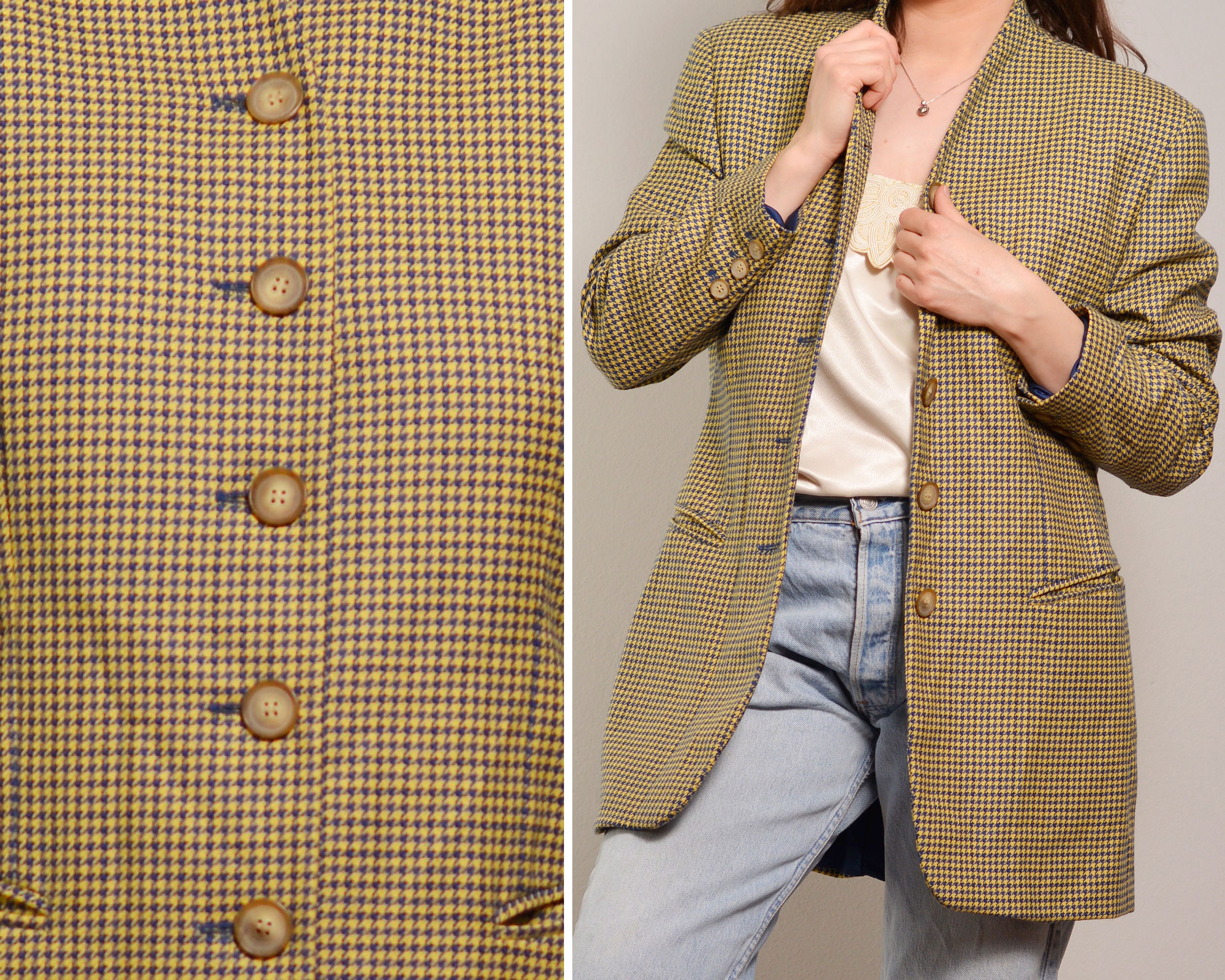 yellow houndstooth blazer