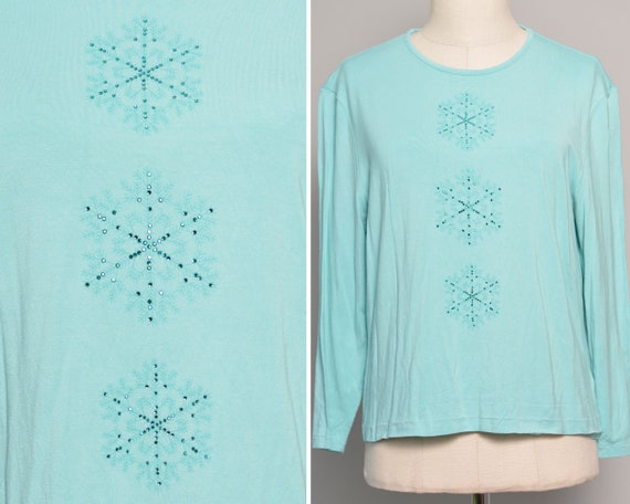 Snowflake Print Embellished Turquoise Blouse | Cos